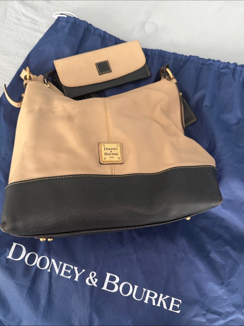 Dooney & Bourke Beige and Black Leather Shoulder Bag with Wallet